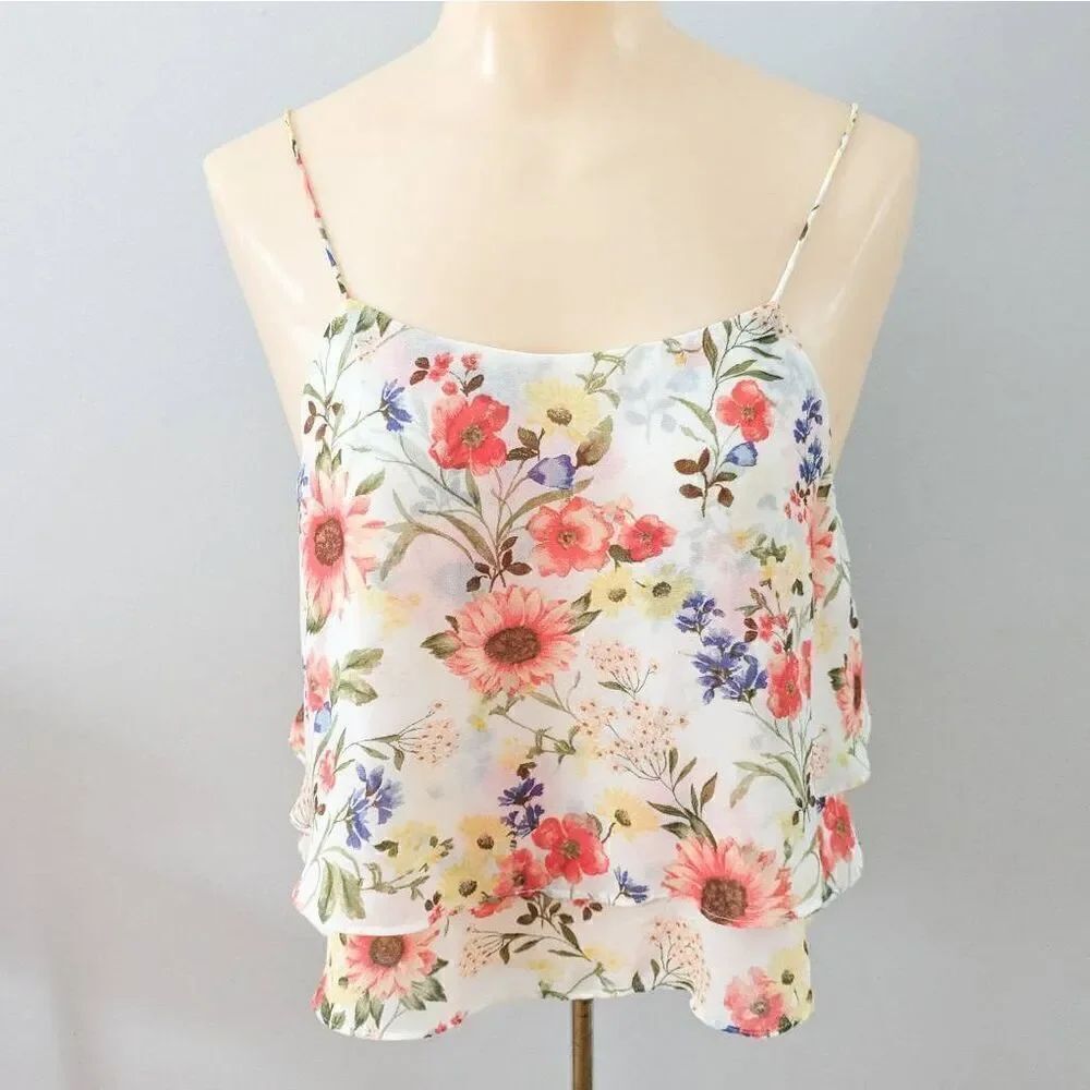Forever 21 Floral Layered Tank Blouse White